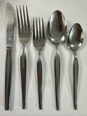 Vintage National Stainless GRANADA Flatware Set 35 Pc MCM Silverware - 7 Place